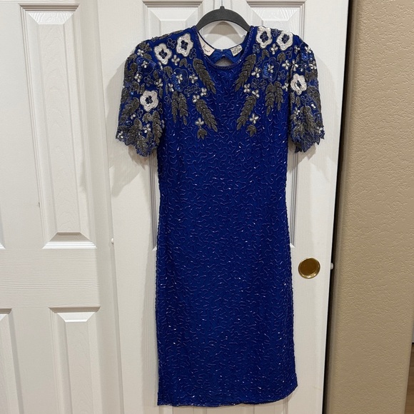 Laurence Kazar Dresses & Skirts - Laurence Kazar vintage Blue Embroidered Dress size small